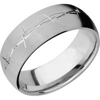 8mm wide Domed Titanium Ring with Satin Finish / Barb Wire Design