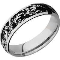 6mm wide Domed Titanium Ring with Polish Finish / Black Leaf Design