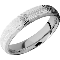 5mm wide Domed Bevel Marble Damascus Steel Ring with Polish Kuro Damascus Finish / Platinum Sleeve