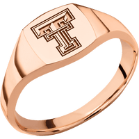 Cushion 18k Rose Gold Signet Ring / Polish Ring Finish and Polish Signet Finish / Texas Tech Double T Design / Size 5.75