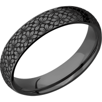 5mm wide Domed Black Titanium Ring with Polish Finish / Floral 1 Design