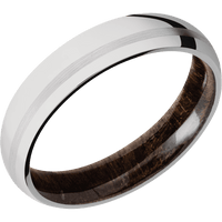 5mm wide Domed 14k White Gold Ring with Polish Finish / One 1mm Off Center 14k White Gold Inlay with Satin Finish / Walnut Sleeve