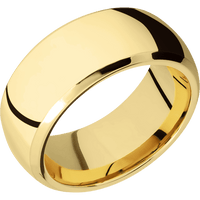 10mm wide Domed Bevel 22k Yellow Gold Ring with Polish Finish / Scale Damascus Steel Sleeve