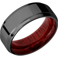 8mm wide Stepped Bevel Black Titanium Ring with Polish Finish / Blood Wood Sleeve