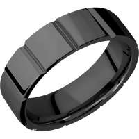 7mm wide Flat Black Titanium Ring with Polish Finish / Segmented Design