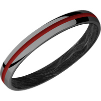 3mm wide Domed Black Zirconium Ring with Polish Finish / One 1mm Centered USMC Red Cerakote Inlay / Forged Carbon Fiber Sleeve