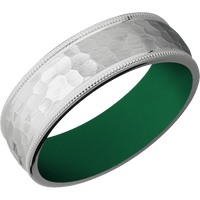 7mm wide Domed Milgrain Edges Titanium Ring with Hammer Finish / Green Cerakote Sleeve