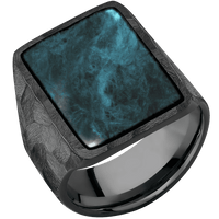 Rectangle Black Titanium Signet Ring / Rock Ring Finish and Rock Signet Finish / Washington Blue Jade Inlay with Semi-Precious Polish Finish / Size 9