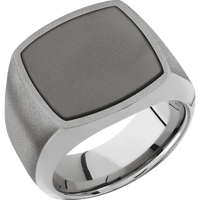 Cushion Titanium Signet Ring / Sand Blast Ring Finish and Sand Blast Signet Finish / Darkened Tantalum Inlay with Sand Blast Finish / Size 8.5