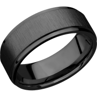 8mm wide Flat Grooved Edges Black Titanium Ring with Cross Satin Black Finish