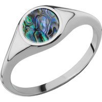 Circle Titanium Signet Ring / Polish Ring Finish and Polish Signet Finish / Abalone Inlay / Size 8.5