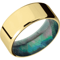 9mm wide Beveled 10k Yellow Gold Ring with Polish Finish / Black Mother of Pearl Sleeve
