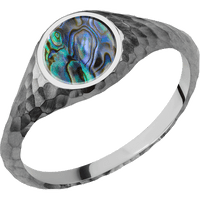 Circle Titanium Signet Ring / Hammer Ring Finish and Polish Signet Finish / Abalone Inlay / Size 8.5