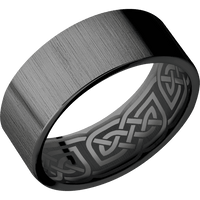 8mm wide Flat Black Titanium Ring with Cross Satin Black Finish / None Interior Pattern