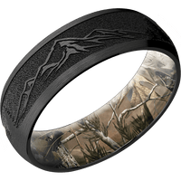 7mm wide Domed Black Titanium Ring with Satin Finish / Mountain 2 Design / RealTree APG Camo Sleeve