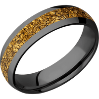 6mm wide Domed Black Zirconium Ring with Polish Finish / One 3mm Centered 24k Raw Gold Nugget Inlay