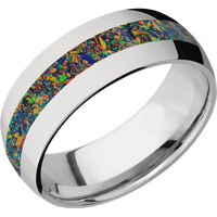 8mm wide Domed Titanium Ring with Polish Finish / One 3mm Centered Black Fire Opal Inlay