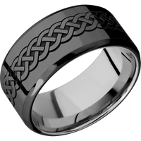 10mm wide Beveled Black Titanium Ring with Polish Finish / Celtic 9 Design / Platinum Sleeve