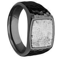 Medium Cushion signet ring (14x14mm) in Zirconium, with a Wide style band, a Meteorite inlay.