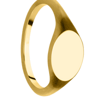 Small Horizontal Oval signet ring (12x9mm) in 14K Yellow Gold, with a Thin style band.