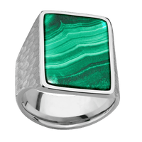 Extra Large Rectangle signet ring (24x17mm) in Titanium, with a Wide style band, a Malachite inlay.
