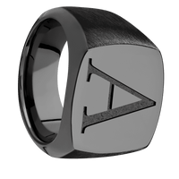 Large Cushion signet ring (18x18mm) in Zirconium, with a Wide style band and a Book Antiqua 1 engraving.