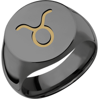 Large Circle signet ring (18mm) in Zirconium, with a Wide style band and a TAURUS engraving.