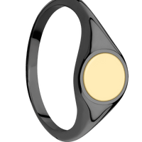 Small Circle signet ring (10mm) in Zirconium, with a Thin style band, a 14K Yellow Gold inlay.