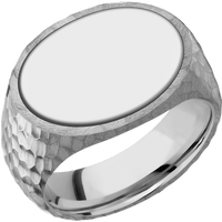 Large Horizontal Oval signet ring (20x16mm) in Platinum, with a Wide style band, a 18K White Gold inlay.