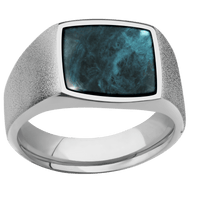 Medium Cushion signet ring (14x14mm) in Titanium, with a Wide style band, a Washington Blue Jade inlay.