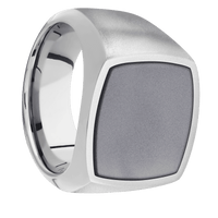 Large Cushion signet ring (18x18mm) in Palladium Silver, with a Wide style band, a Tantalum inlay.