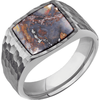 Medium Cushion signet ring (14x14mm) in Titanium, with a Wide style band, a Chrysocopper inlay.