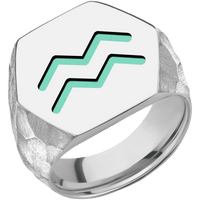 Extra Large Hexagon signet ring (23x20mm) in 18K White Gold, with a Wide style band and an Aquarius engraving.