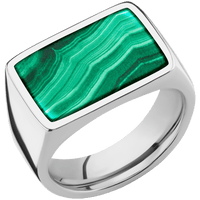 Large Horizontal Rectangle signet ring (20x14.5mm) in Cobalt Chrome, with a Wide style band, a Malachite inlay.