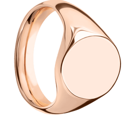 Medium Oval signet ring (16x13mm) in 14K Rose Gold, with a Wide style band.