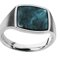 Medium Cushion signet ring (14x14mm) in Cobalt Chrome, with a Thin style band, a Washington Blue Jade inlay.