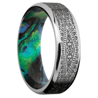 14K White Gold + Stone , Polish Finish + Abalone