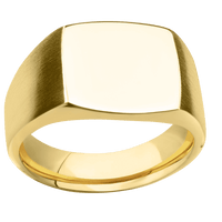 Medium Cushion signet ring (14x14mm) in 10K Yellow Gold, with a Wide style band.