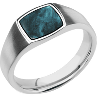 Small Cushion signet ring (10x10mm) in Cobalt Chrome, with a Wide style band, a Washington Blue Jade inlay.