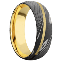 Damascus + Acid Finish + 18K Yellow Gold