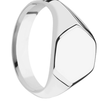 Medium Hexagon signet ring (13.9x12mm) in Palladium Silver, with a Wide style band.