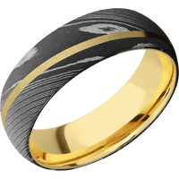 Damascus + Acid Finish + 18K Yellow Gold