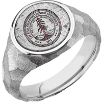 Medium Circle signet ring (14mm) in Platinum, with a Wide style band, a Meteorite inlay and a Stanford University Seal engraving.