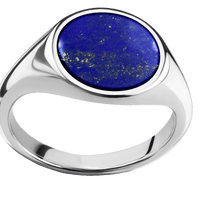Medium Circle signet ring (14mm) in Cobalt Chrome, with a Thin style band, a Lapis inlay.
