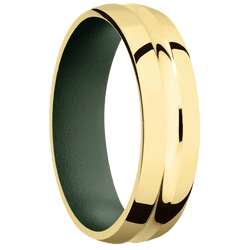 14K Yellow Gold + Polish , Polish Finish + Highland Green