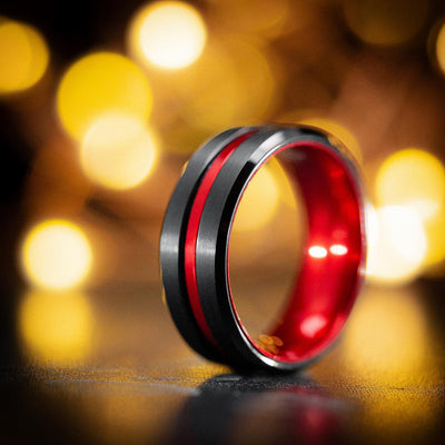 Tungsten and Anodized Sleeve and Inlay Custom Made Men's Ring