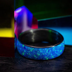 Carbon Fiber and Opal Men's Ring with Glow Custom Made Band
