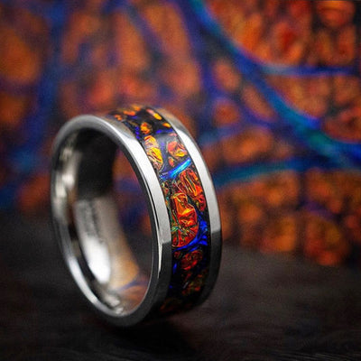 Titanium and Dichrolam Inlay Men's Ring Custom Made Band