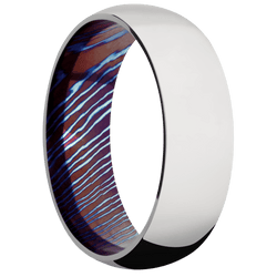 14K White Gold + Polish Finish + Titanium Damascus
