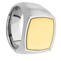 Large Cushion signet ring (18x18mm) in Titanium, with a Wide style band, a 14K Yellow Gold inlay.